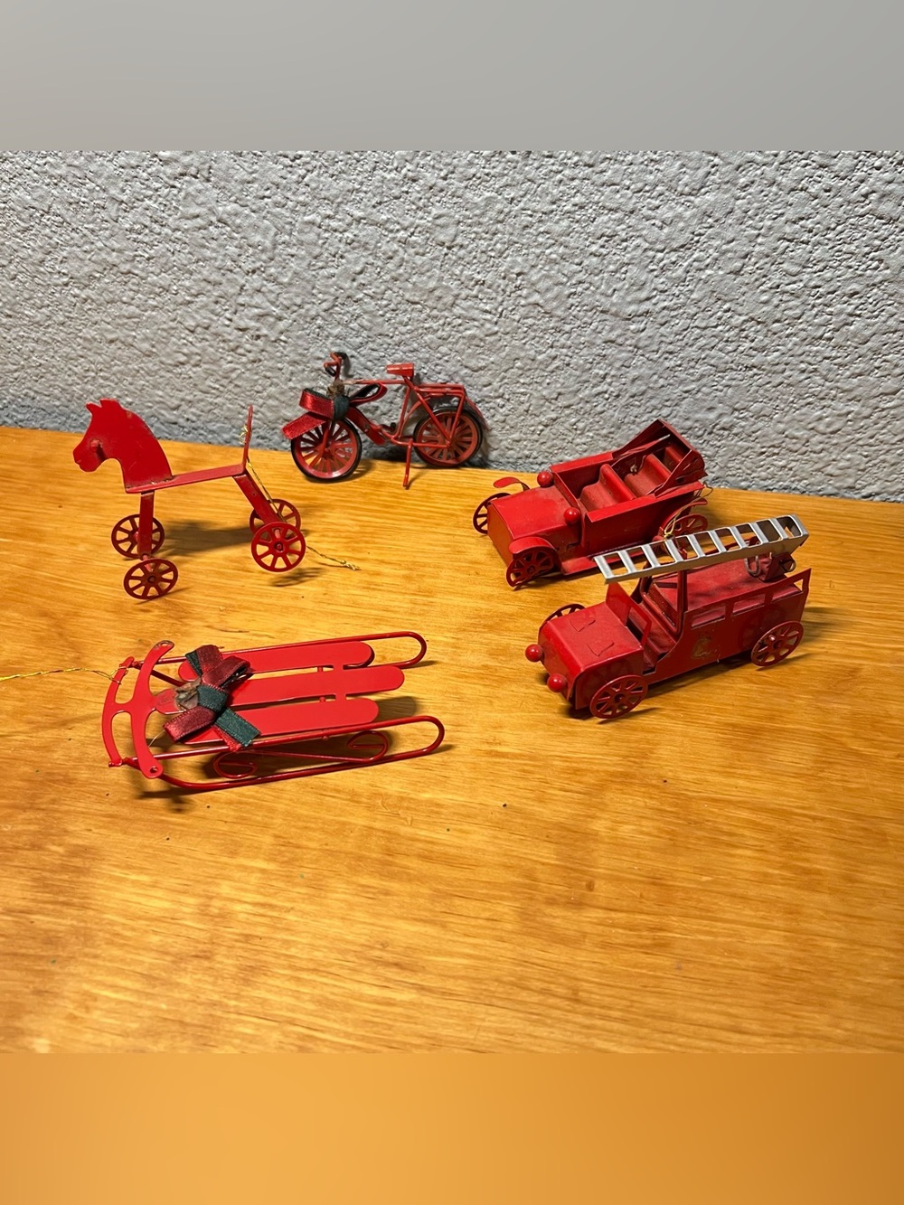 Vintage Red Metal Mini Christmas Riding Ornaments (Lot of 5)